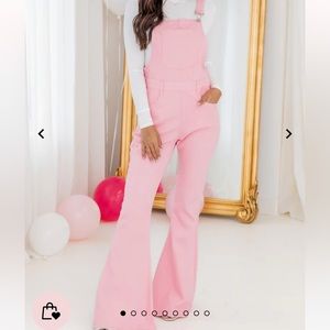 My Baby Loves Me Pink Flared Overalls